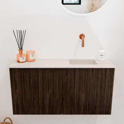 Mondiaz JOYA-DLUX 80cm toiletmeubel - kleur Walnut - Wastafel FAYE positie Rechts Zonder kraangat kleur Meli.