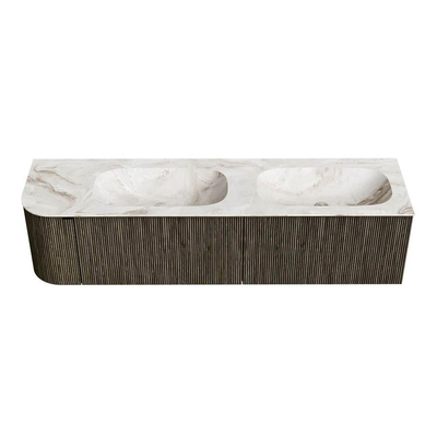 Mondiaz KURVE-DLUX Ensemble de meuble de salle de bains - 175x46x40cm - 2 tiroirs - 1 porte - lavabo solid surface - double / droit - 2 trous de robinet - Shadow