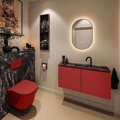 MONDIAZ TURE-DLUX 100cm toiletmeubel Fire. EDEN wastafel Lava positie midden. Met 1 kraangat.