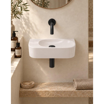 QeramiQ Fuente pack lave-mains – demi-rond – 40 x 22 x 12 cm – céramique lin – sans perçage – robinet noir mat