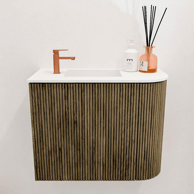 Mondiaz JOYA 51.6cm toiletmeubel - ronding rechts kleur Dusk - Wastafel FAYE positie Links 1 kraangat kleur Talc.