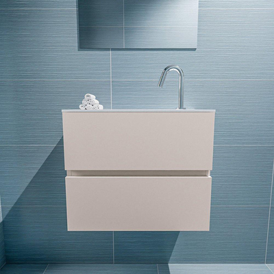 MONDIAZ ADA Meuble WC - 60x30x50cm - 1 trou de robinet - 2 tiroirs - linen mat - vasque au milieu - Solid surface - Blanc