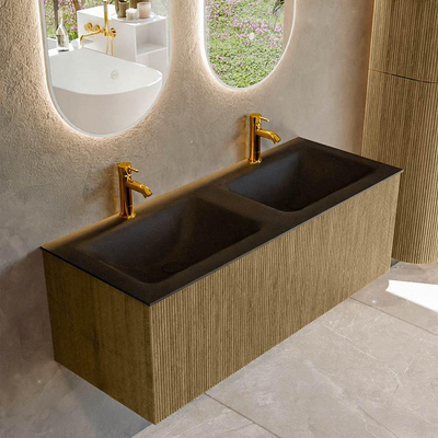 Mondiaz KURVE Badkamermeubelset - 120x46x40cm - 1 lade - wastafel solid surface - dubbel - 2 kraangaten - Dusk