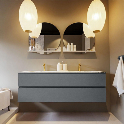MONDIAZ VICA-DLUX Ensemble meuble de salle de bains - 150cm - meuble bas plata - 2 tiroirs - lavabo encastré cloud double - 2 trous de robinet - version haute 60cm - glace