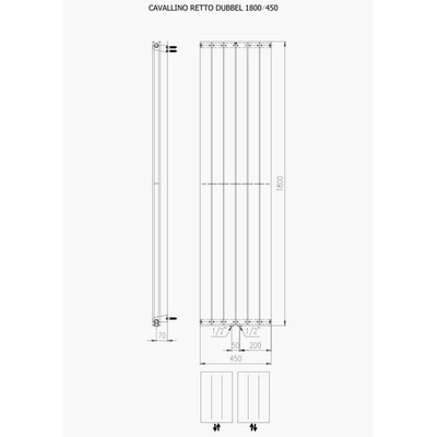 Plieger Cavallino Retto Radiateur design double 180x45cm 1162watt Gris foncé texture