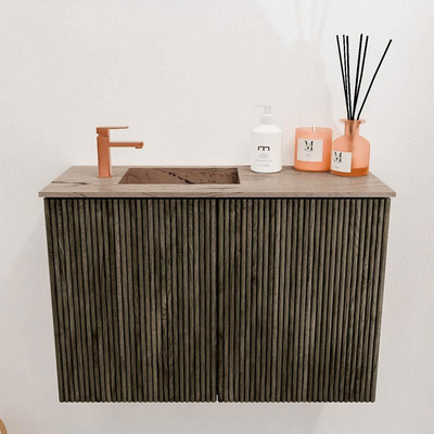 Mondiaz JOYA-DLUX 60cm toiletmeubel - kleur Shadow - Wastafel FAYE positie Links 1 kraangat kleur Arena.