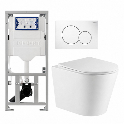 QeramiQ Dely Pack WC - réservoir encastré Geberit UP320 - plaque de déclenchement blanche - WC - Abattant WC - blanc mat