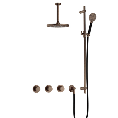 Hotbath Cobber IBS70 Regendoucheset - inbouw - 15cm plafondarm - 20cm ronde hoofddouche - 3 standen handdouche - glijstang - messing verouderd koper (goud)