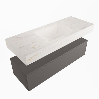 Mondiaz ALAN-DLUX Ensemble de meuble - 120cm - meuble Dark grey mat - 1 tiroir - Lavabo Cloud Ostra suspendu - vasque Centre - 1 trou de robinet