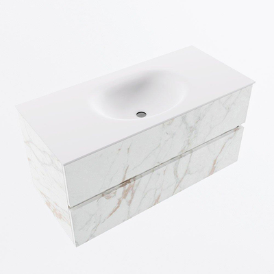 Mondiaz VICA ensemble de meuble de salle de bain - 100cm - meuble sous-vasque carrara - 2 tiroirs - lavabo moon milieu - 1 trou de robinet - version haute de 60cm - talc