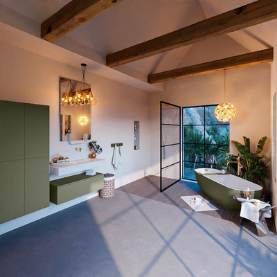 MONDIAZ ALAN - DLUX Ensemble de meuble de salle de bains - 100cm - meuble bas - Army - 1 tiroir - lavabo suspendu - vasque à droite - 0 trous de robinet - Opalo