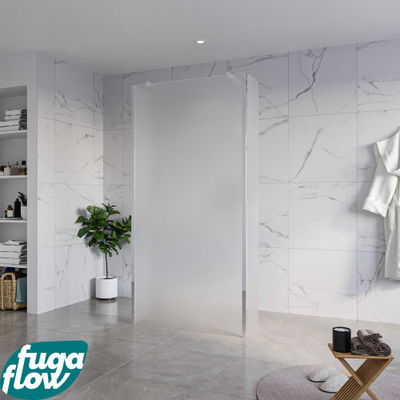 FugaFlow Eccelente Vetro Douche à l'italienne - 100x200cm - verre satiné - anticalcaire - verre de sécurité 8mm - 2 parois latérales 40cm - avec bras muraux et profilés d'angle - Chrome