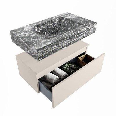 Mondiaz ALAN-DLUX Ensemble de meuble - 80cm - meuble Linen mat - 1 tiroir - Lavabo Cloud Lava suspendu - vasque Centre - 1 trou de robinet