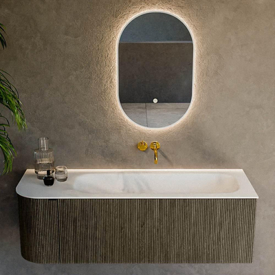 Mondiaz KURVE Badkamermeubelset - 135x46x40cm - 1 lade - 1 deur - wastafel solid surface - rechts - zonder kraangat - Shadow