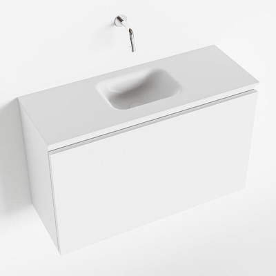 MONDIAZ OLAN Fonteinset - 80x30x40cm - 0 kraangaten - 1 lade - talc mat - wasbak midden - Solid Surface Wit