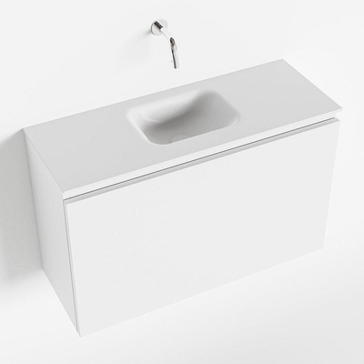 Mondiaz OLAN Meuble lave-mains 80x30x40cm sans trous de robinet 1 tiroir Talc mat avec lavabo LEX Centre Solid Surface Blanc