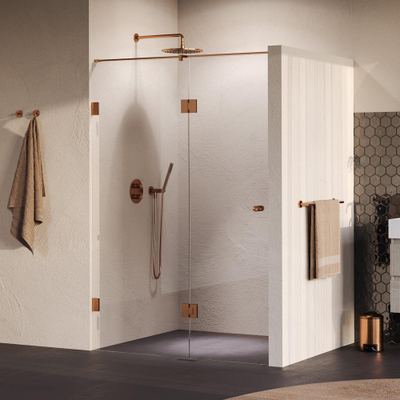 BRAUER Void Carving Porte de niche - 2 pièces - 140x200cm - porte battante de 70cm sur verre - revêtement verre - réversible - verre clair - cuivre brossé PVD