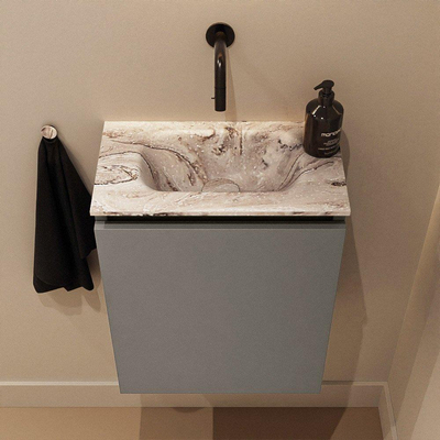 MONDIAZ TURE-DLUX Meuble toilette - 40cm - Smoke - EDEN - vasque Glace - position centrale - sans trou de robinet