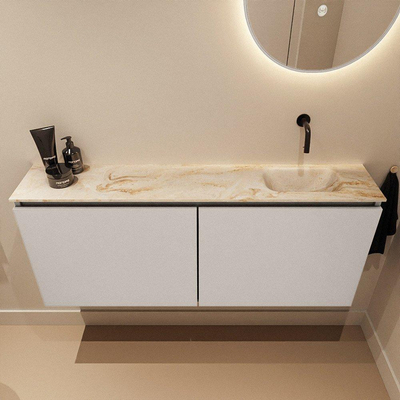MONDIAZ TURE-DLUX Meuble toilette - 120cm - Linen - EDEN - vasque Frappe - position droite - sans trou de robinet