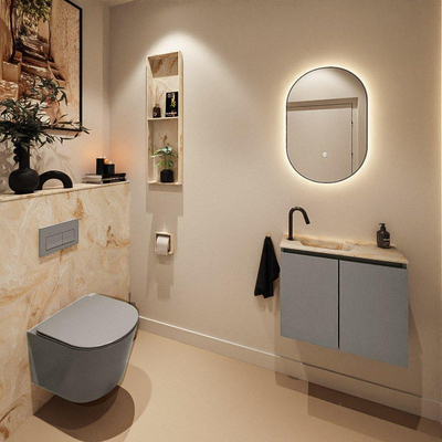 MONDIAZ TURE-DLUX Meuble toilette - 60cm - Smoke - EDEN - vasque Frappe - position gauche - 1 trou de robinet