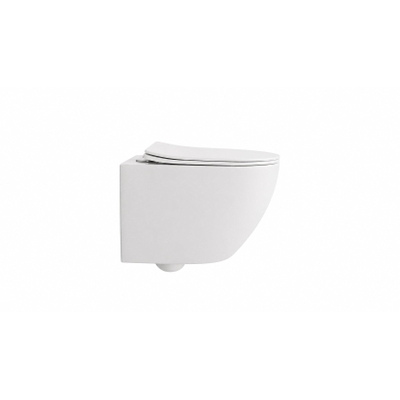 QeramiQ Dely Swirl Compact hangtoilet – spoelrandloos – 36 x 49,5 cm – met slim zitting – mat wit