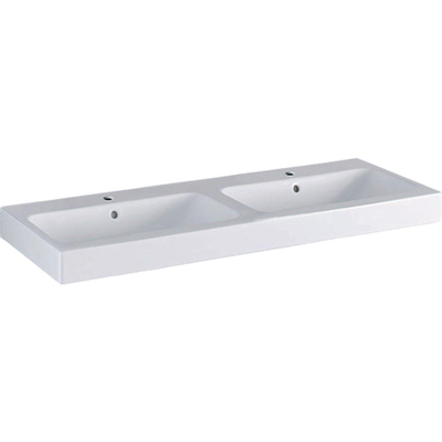 Geberit Icon Lavabo - 120x48.5x16cm - 2 cuves - 2 trous de robinetterie - trop-plein - céramique - blanc brillant