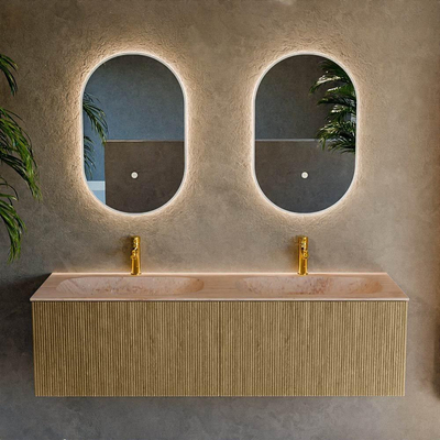 MONDIAZ KURVE-DLUX 150cm badmeubel kleur Dusk met 2 lades en 0 deuren. Wastafel STOR SMALL Dubbel 2 kraangaten Saba.