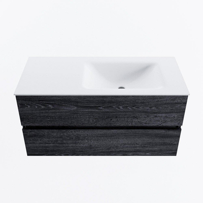 Mondiaz VICA ensemble de meuble de salle de bain - 100cm - meuble sous-vasque Anthracite - 2 tiroirs - lavabo cloud droite - sans trous de robinet - version haute de 60cm - talc