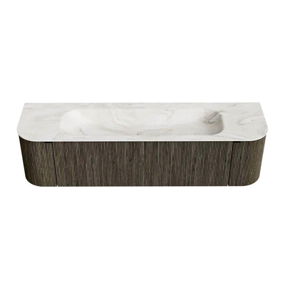 Mondiaz KURVE-DLUX Badkamermeubelset - 170x46x40cm - 1 lade - 2 deuren - wastafel solid surface - midden - 2 kraangaten - Shadow