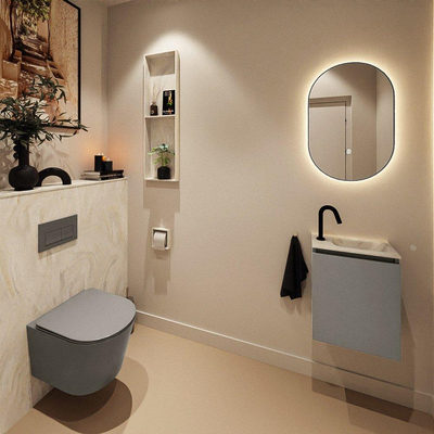 MONDIAZ TURE-DLUX Meuble toilette - 40cm - Smoke - EDEN - vasque Ostra - position droite - 1 trou de robinet