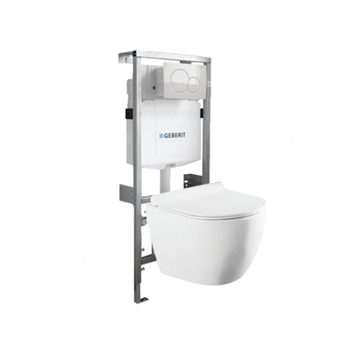 QeramiQ Salina Compact Toiletset -softclose zitting- bedieningsplaat Geberit Sigma01 wit - wit glans