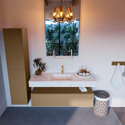 Mondiaz ALAN-DLUX Ensemble de meuble - 130cm - meuble Oro mat - 1 tiroir - Lavabo Cloud Opalo suspendu - vasque Centre - 1 trou de robinet