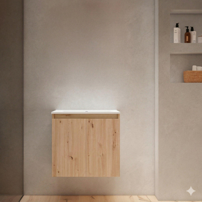 Adema Cadence Badkamermeubelset - 60x55x40cm - ondiep - 2 deuren - greeploos - wastafel - 1 kraangat - keramiek - rustiek eiken