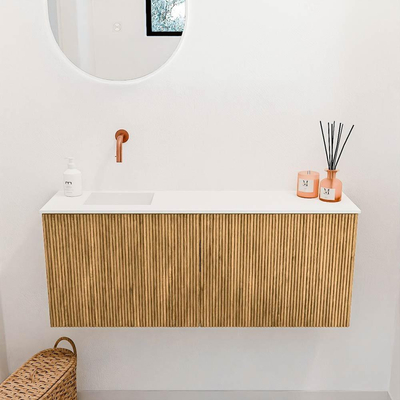 Mondiaz JOYA 100cm toiletmeubel - kleur Oak - Wastafel FAYE positie Links Zonder kraangat kleur Talc.
