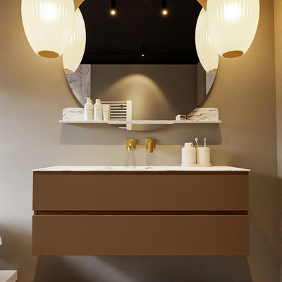 Mondiaz VICA-DLUX ensemble de meuble de salle de bain - 130cm - meuble sous-vasque reposant - 2 tiroirs - lavabo encastré cloud milieu - sans trous de robinet - version haute de 60cm - glace