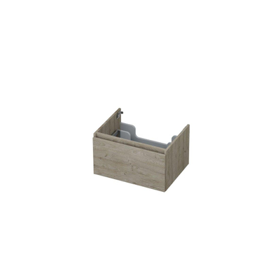INK Wastafelonderkast - 60x45x35cm - 1 lade - greeploos - met houten keerlijst - MFC - Greige eiken