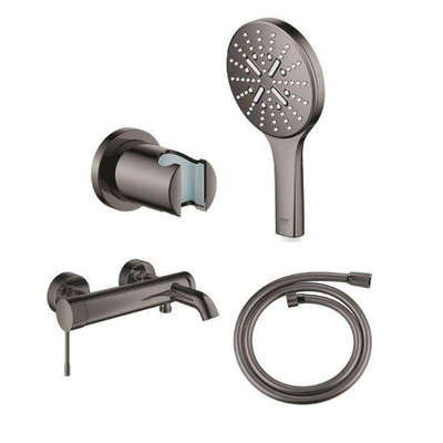 Grohe Essence New Bad-/Douchekraan - 3 standen - met handdoucheset - met doucheslang - hard graphite (antraciet)