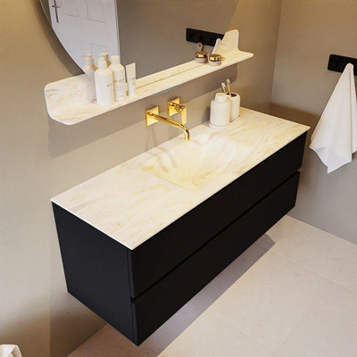 Mondiaz VICA-DLUX ensemble de meuble de salle de bain - 130cm - meuble sous-vasque urban - 2 tiroirs - lavabo encastré cloud milieu - sans trous de robinet - version haute de 60cm - ostra