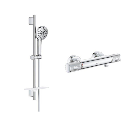 GROHE Vitalio Joy HandDoucheset - 60cm glijstang - ronde handdouche - 3 straalsoorten - thermostaatkraan - chroom