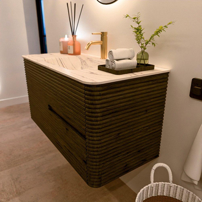 Mondiaz CIRO-DLUX Ensemble de meubles de salle de bains - 100x45x50cm - Plan-vasque solid surface Nata - 1 vasque au milieu - 1 trou de robinet - 2 tiroirs - Shadow