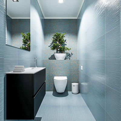 MONDIAZ ADA Meuble de toilette - 80x30x50cm - 1 trou de robinet - 2 tiroirs - urban mat - lavabo à droite - Solid surface - Blanc
