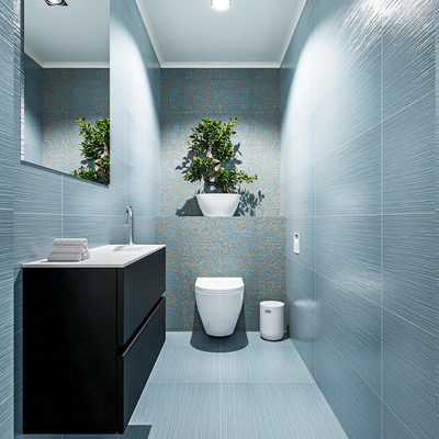 MONDIAZ ADA Toiletmeubel - 80x30x50cm - 1 kraangat - 2 lades - urban mat - wasbak rechts - Solid surface - Wit