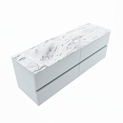 Mondiaz VICA-DLUX ensemble de meuble de salle de bain - 150cm - meuble sous-vasque argile - 4 tiroirs - lavabo encastré nuage gauche - sans trous de robinet - version haute de 60cm - glace