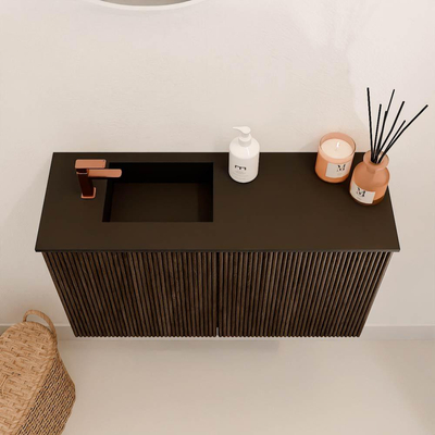 Mondiaz JOYA 70cm meuble de salle de bains - couleur Walnut - Vasque FAYE position Gauche 1 trou de robinet couleur Urban.