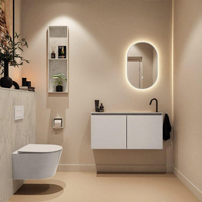 MONDIAZ TURE-DLUX Meuble toilette - 100cm - Linen - EDEN - vasque Opalo - position droite - 1 trou de robinet