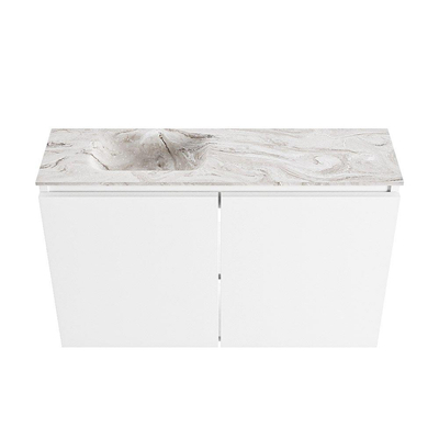 MONDIAZ TURE-DLUX Meuble de toilettes 80 cm Talc. EDEN vasque Glace position gauche. Sans trou de robinet.