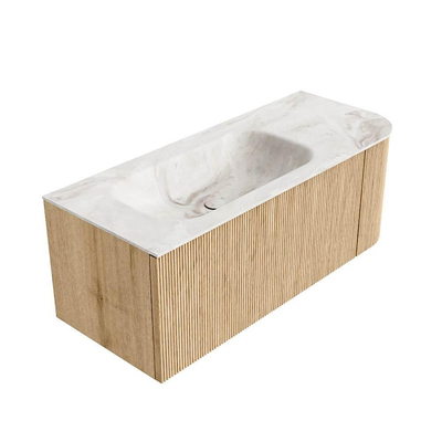 MONDIAZ KURVE-DLUX 115cm Meuble salle de bain avec module 25 D - couleur Oak - 1 tiroir - 1 porte - vasque BIG SMALL gauche - sans trou de robinet - couleur Frappe