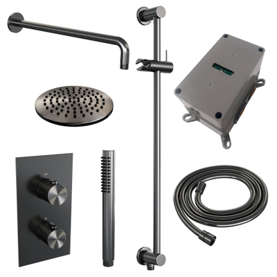 BRAUER Gunmetal Edition inbouw regendoucheset – Ø20 cm hoofddouche – 40 cm gebogen wandarm – met omstel – glijstang 70 cm