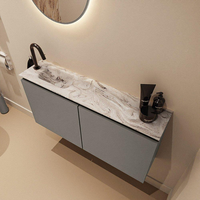 MONDIAZ TURE-DLUX 100cm toiletmeubel Smoke. EDEN wastafel Glace positie links. Met 1 kraangat.