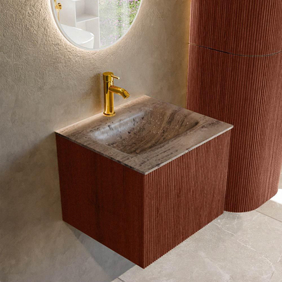 MONDIAZ KURVE-DLUX Meuble de salle de bains 50 cm couleur Ruby avec 1 tiroir et 0 porte. Lavabo GRUNNE Central 1 trou de robinet Oza.